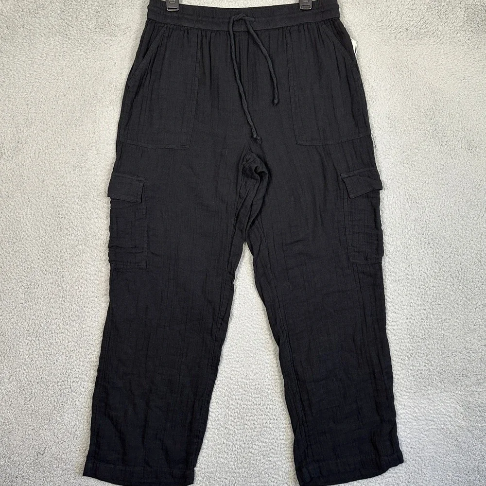 NEW Aeropostale Pants Womens Large Black Wide-Leg Cargo Stretch Waist Drawstring
